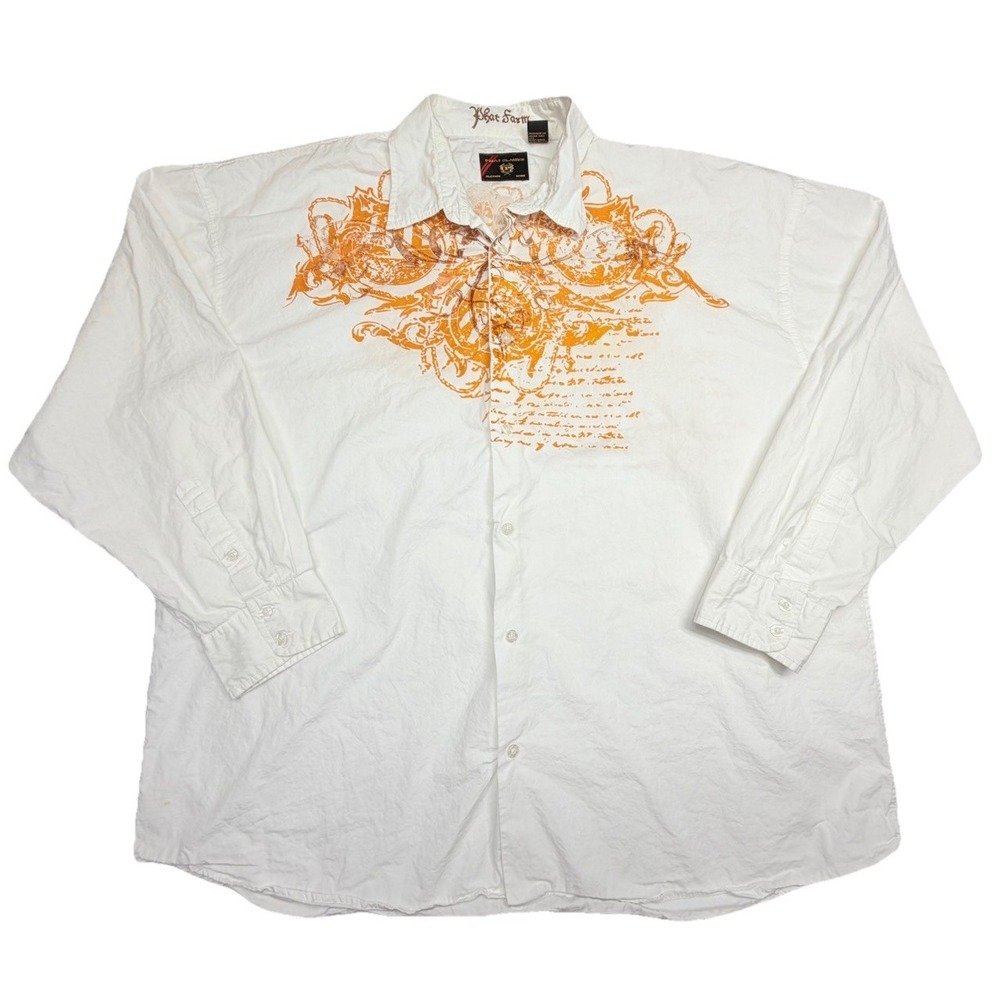 Y2K Phat Farm Classics Button Shirt 4X White Orange Graphic Streetwear